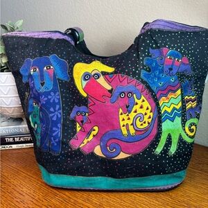 Laurel Burch Artistic Dog Print Canvas Tote Bag